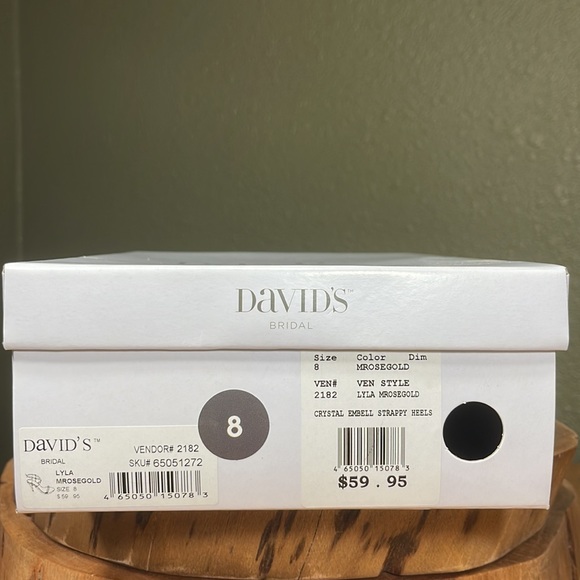 David’s Bridal Lyla Rose Gold Crystal Embellished Crisscross Skinny Strap Heels - Picture 15 of 16